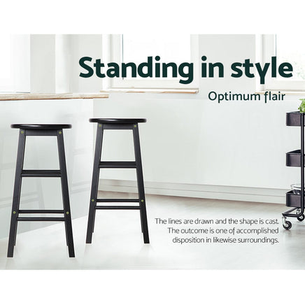 Artiss 2x Bar Stools Round Chairs Wooden Black Furniture Kings Warehouse 