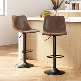 Artiss 2x Bar Stools Vintage Swivel Gas Lift Brown Furniture Kings Warehouse 