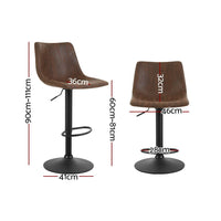 Artiss 2x Bar Stools Vintage Swivel Gas Lift Brown Furniture Kings Warehouse 