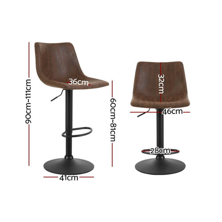 Artiss 2x Bar Stools Vintage Swivel Gas Lift Brown Furniture Kings Warehouse 