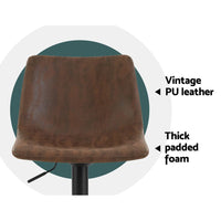Artiss 2x Bar Stools Vintage Swivel Gas Lift Brown Furniture Kings Warehouse 