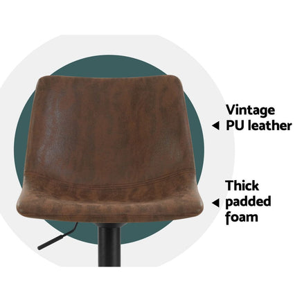 Artiss 2x Bar Stools Vintage Swivel Gas Lift Brown Furniture Kings Warehouse 