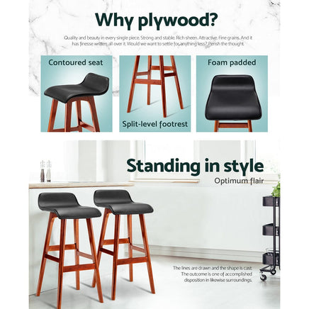 Artiss 2x Bar Stools Wooden Stool Black Furniture Kings Warehouse 