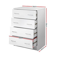 Artiss 4 Chest of Drawers - ANDES White Furniture Kings Warehouse 