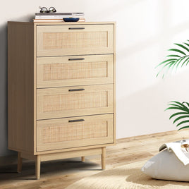 Artiss 4 Chest of Drawers Rattan Tallboy Pine - BRIONY Furniture Kings Warehouse