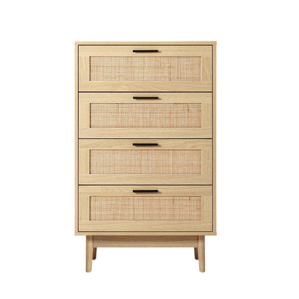 Artiss 4 Chest of Drawers Rattan Tallboy Pine - BRIONY Furniture Kings Warehouse 