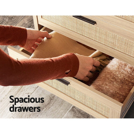Artiss 4 Chest of Drawers Rattan Tallboy Pine - BRIONY Furniture Kings Warehouse 
