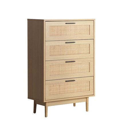 Artiss 4 Chest of Drawers Rattan Tallboy Pine - BRIONY Furniture Kings Warehouse 