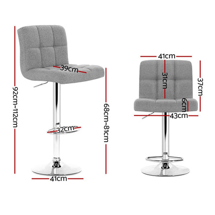 Artiss 4x Bar Stools Fabric Gas Lift Grey Furniture Kings Warehouse 