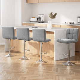 Artiss 4x Bar Stools Fabric Gas Lift Grey Furniture Kings Warehouse 