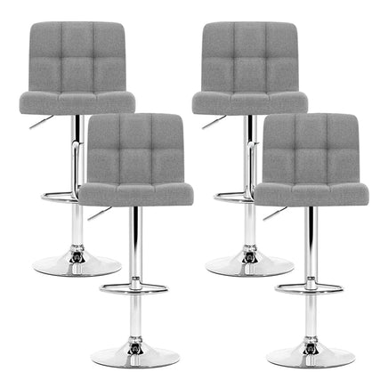 Artiss 4x Bar Stools Fabric Gas Lift Grey Furniture Kings Warehouse 