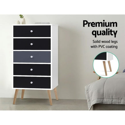 Artiss 5 Chest of Drawers - BONDS White Furniture Kings Warehouse 