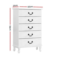 Artiss 5 Chest of Drawers - KUBI White Furniture Kings Warehouse 