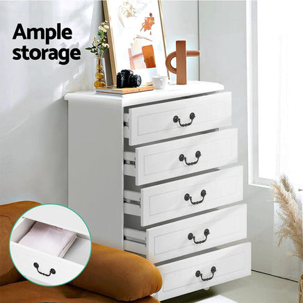 Artiss 5 Chest of Drawers - KUBI White Furniture Kings Warehouse 