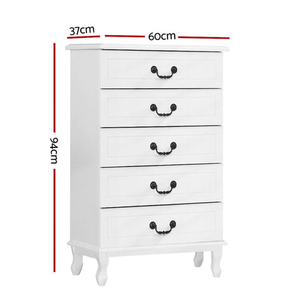 Artiss 5 Chest of Drawers - KUBI White Furniture Kings Warehouse 