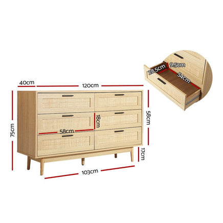 Artiss 6 Chest of Drawers - BRIONY Oak Furniture Kings Warehouse 