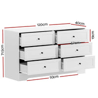 Artiss 6 Chest of Drawers - LEIF White Furniture Kings Warehouse 