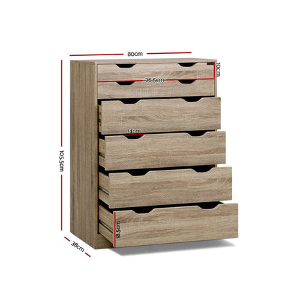 Artiss 6 Chest of Drawers - MYLA Oak Furniture Kings Warehouse 