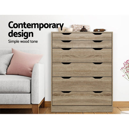 Artiss 6 Chest of Drawers - MYLA Oak Furniture Kings Warehouse 