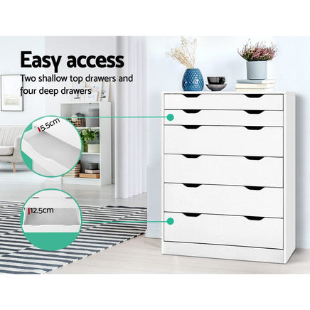 Artiss 6 Chest of Drawers - MYLA White Furniture Kings Warehouse 