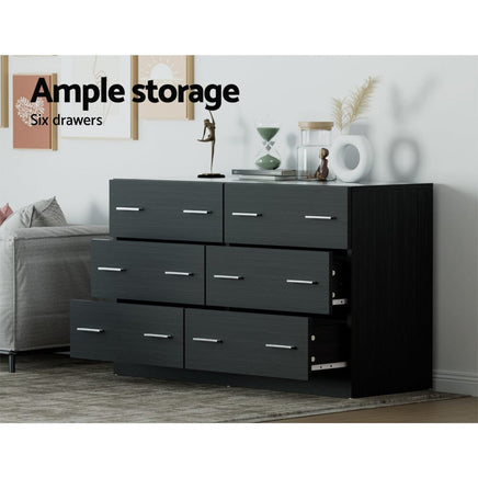 Artiss 6 Chest of Drawers - VEDA Black Furniture Kings Warehouse 