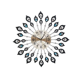 Artiss 60cm Wall Clock Large 3D Peacock Crystal Silver Home & Garden Kings Warehouse