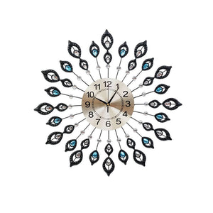 Artiss 60cm Wall Clock Large 3D Peacock Crystal Silver Home & Garden Kings Warehouse 
