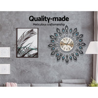Artiss 60cm Wall Clock Large 3D Peacock Crystal Silver Home & Garden Kings Warehouse 