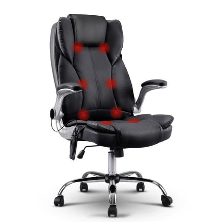 Artiss 8 Point Massage Office Chair PU Leather Black Furniture Kings Warehouse 