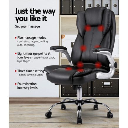 Artiss 8 Point Massage Office Chair PU Leather Black Furniture Kings Warehouse 