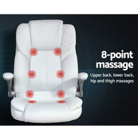 Artiss 8 Point Massage Office Chair PU Leather White Furniture Kings Warehouse 