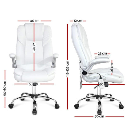 Artiss 8 Point Massage Office Chair PU Leather White Furniture Kings Warehouse 