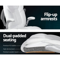 Artiss 8 Point Massage Office Chair PU Leather White Furniture Kings Warehouse 