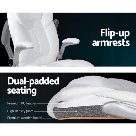 Artiss 8 Point Massage Office Chair PU Leather White Furniture Kings Warehouse 