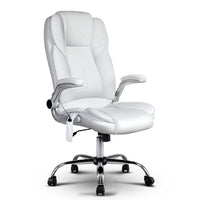 Artiss 8 Point Massage Office Chair PU Leather White Furniture Kings Warehouse 