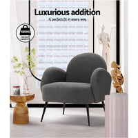 Artiss Armchair Boucle Charcoal Hanes Furniture Kings Warehouse 