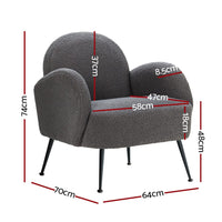 Artiss Armchair Boucle Charcoal Hanes Furniture Kings Warehouse 