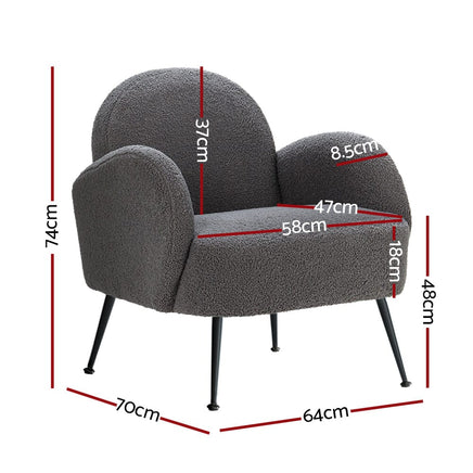 Artiss Armchair Boucle Charcoal Hanes Furniture Kings Warehouse 