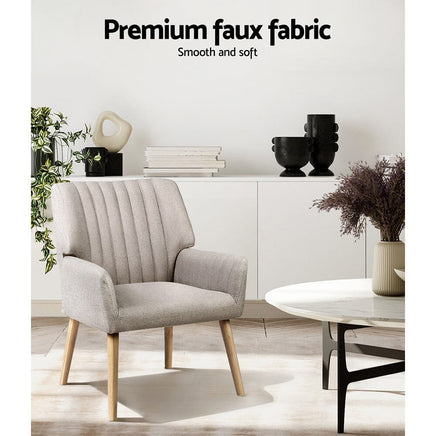Artiss Armchair Fabric Beige Sebastini Furniture Kings Warehouse 