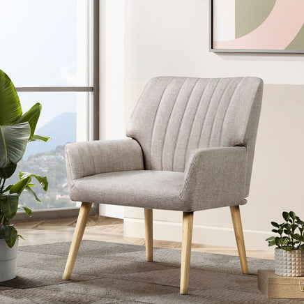 Artiss Armchair Fabric Beige Sebastini Furniture Kings Warehouse 