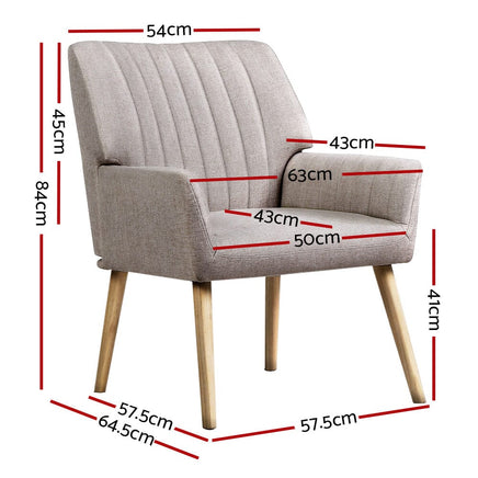 Artiss Armchair Fabric Beige Sebastini Furniture Kings Warehouse 