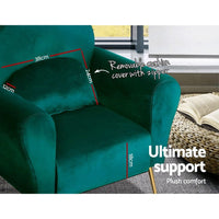 Artiss Armchair Green Velvet Caroline Furniture Kings Warehouse 