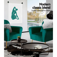 Artiss Armchair Green Velvet Caroline Furniture Kings Warehouse 