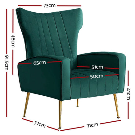 Artiss Armchair Green Velvet Kate Furniture Kings Warehouse 
