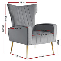 Artiss Armchair Grey Velvet Kate Furniture Kings Warehouse 