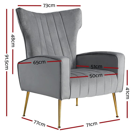 Artiss Armchair Grey Velvet Kate Furniture Kings Warehouse 