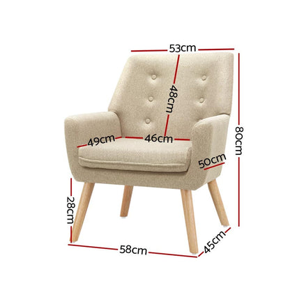 Artiss Armchair Linen Fabric Anne Beige Furniture Kings Warehouse 