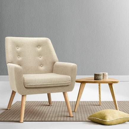 Artiss Armchair Linen Fabric Anne Beige Furniture Kings Warehouse 