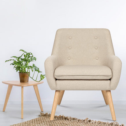 Artiss Armchair Linen Fabric Anne Beige Furniture Kings Warehouse 