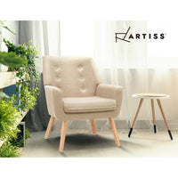 Artiss Armchair Linen Fabric Anne Beige Furniture Kings Warehouse 